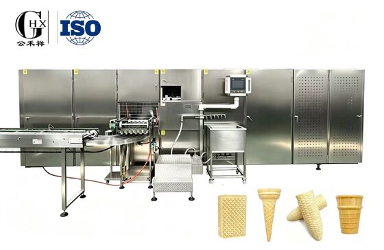 গুণ High Capacity Servo-Controlled Fully Automatic Wafer Cone, Waffle Cup Making Machine, Up tp 7000pcs/H কারখানা